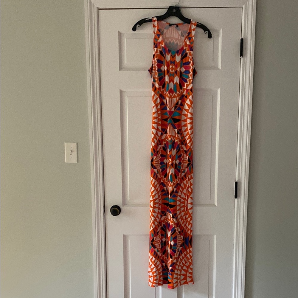 VENUS Form Fitting Vibrant Maxi Dress - Orange and Multicolor